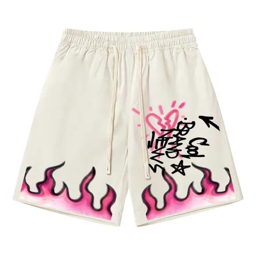 Hip-Hop Flame Print Drawstring Shorts