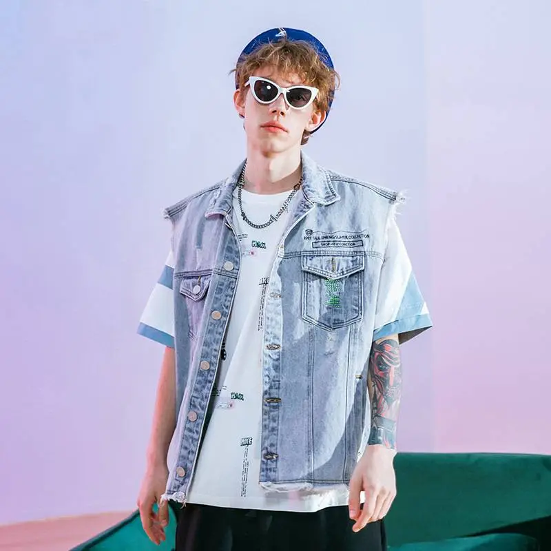 Light Blue Ripped Loose Jacket-2