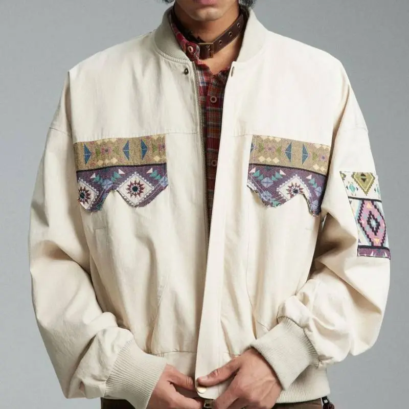 Loose Retro Ethnic Style Patchwork Flight Jacket-2