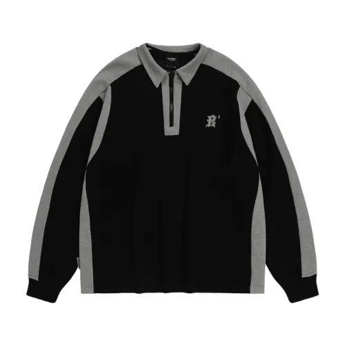 BJHG Contrasting Color Letters Logo Embroidered Half-zip Lapel Long-sleeved Polo Shirt