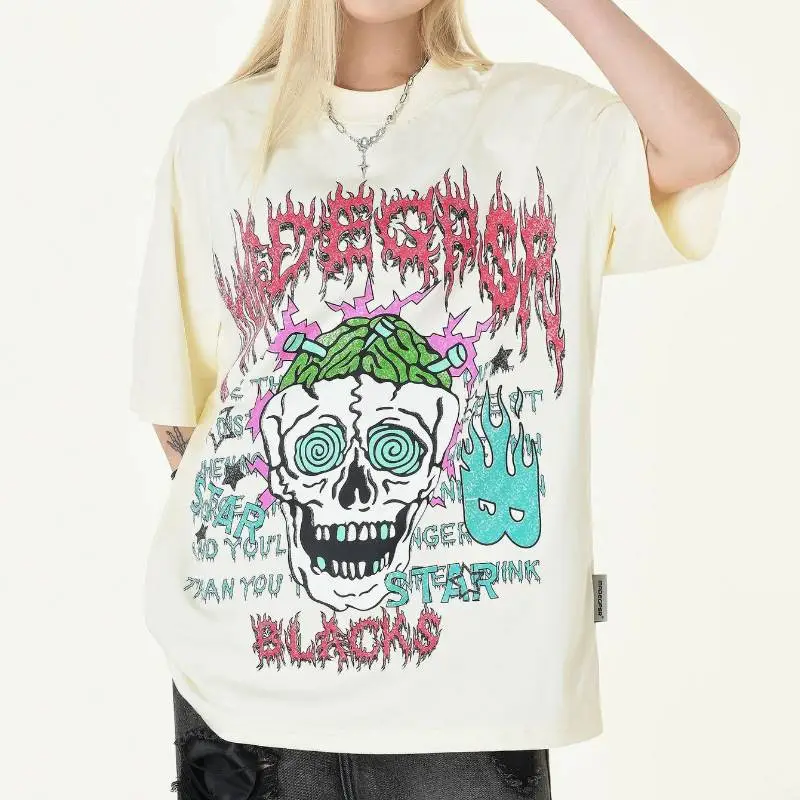 Round Neck Skull Print Summer T Shirt-3