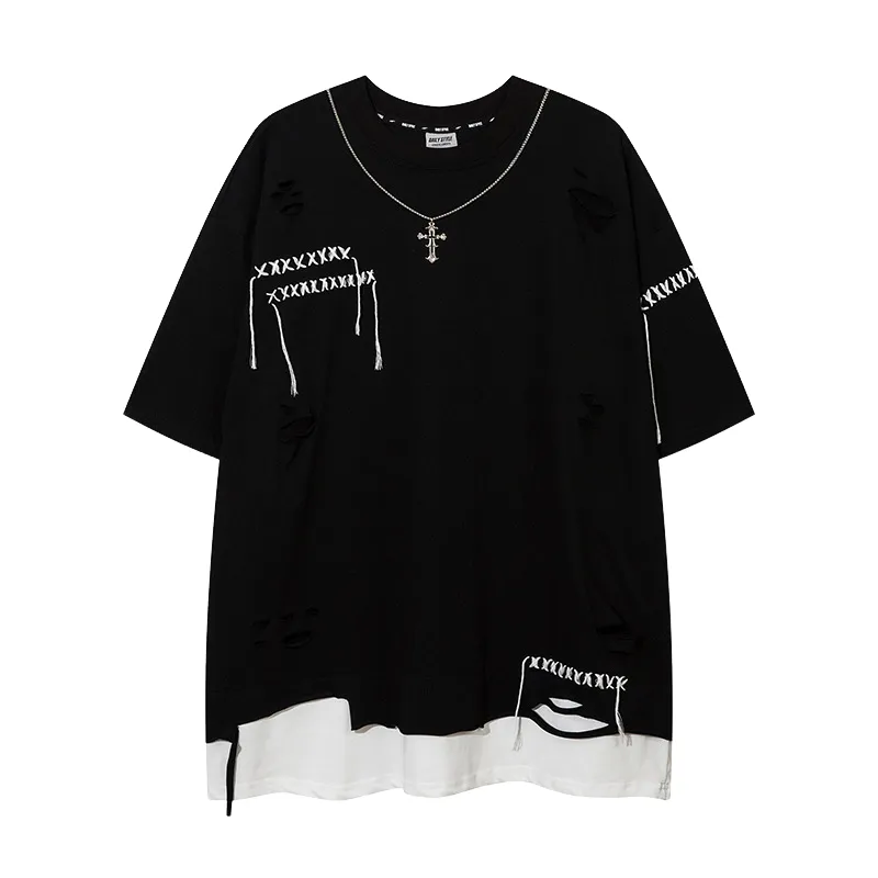 Fake Two-Piece T-Shirt - POIZON