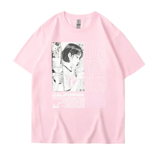 Hip Hop Street Anime Girls Letter Print Short Sleeve T-Shirt