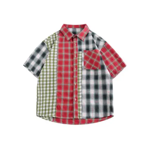 Trendy Short-sleeved Loose Patchwork Plaid Shirt