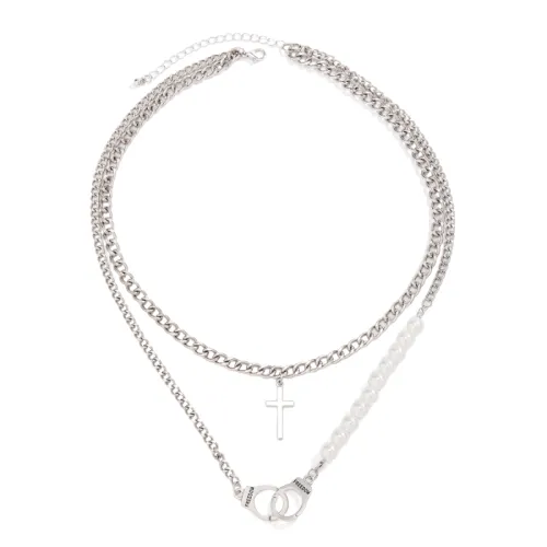 Cross Pearl Necklace - Hip-Hop Design