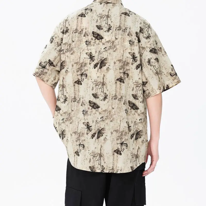 Simple Non ironing Full Print Floral Short sleeved Shirt-3