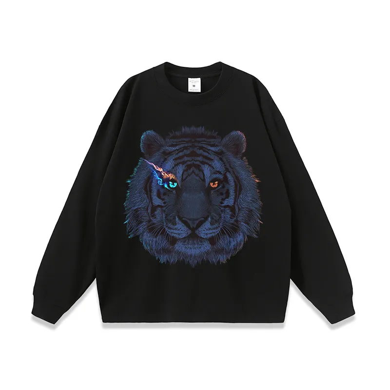 Tiger Head Printed Washed Vintage Loose T shirt-7