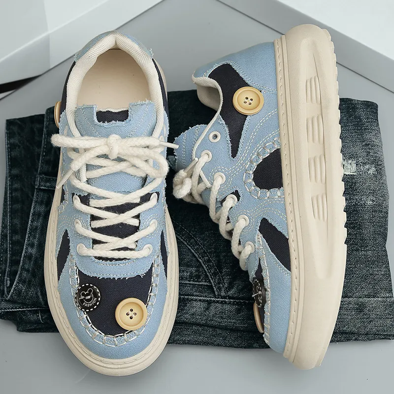 Trendy Button Canvas Shoes with Thick Soles-5
