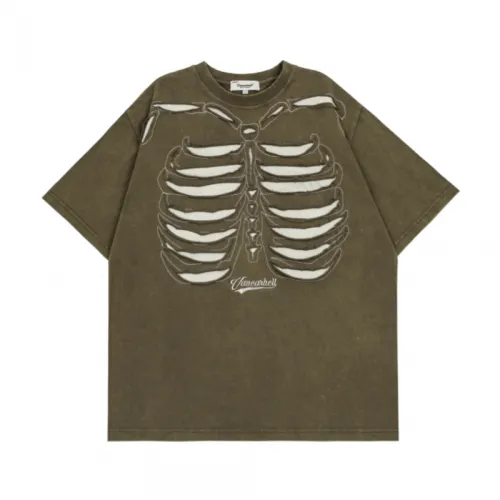 Vintage Washed Dressed Cloth Rip Skeleton Short-sleeved T-shirt