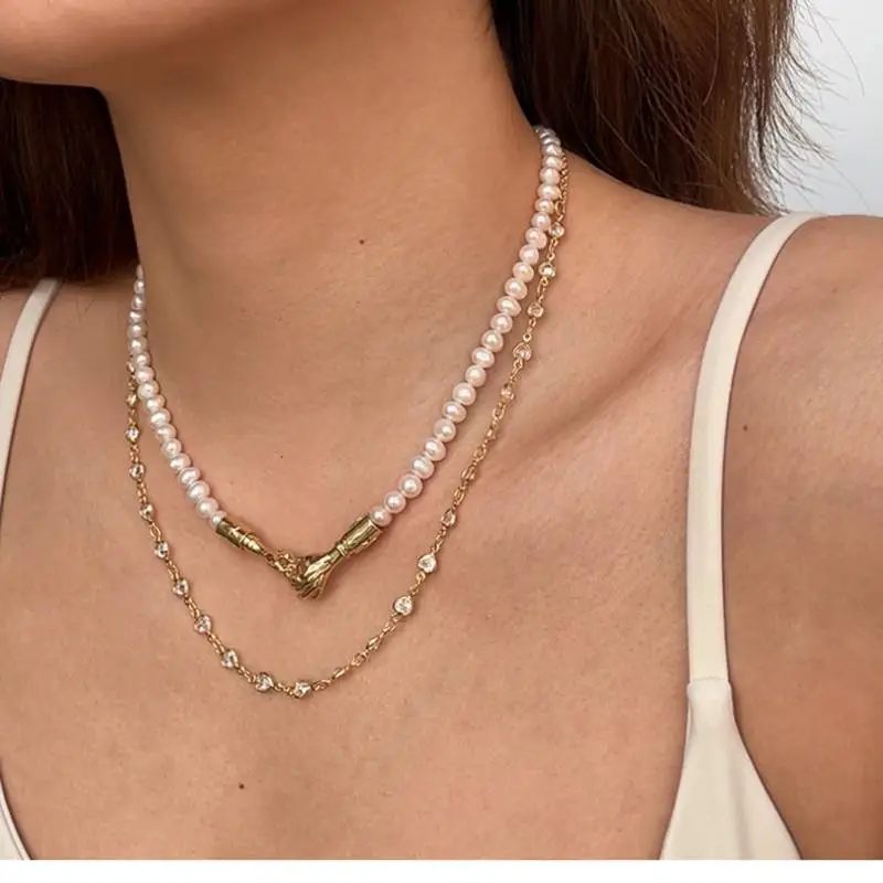 Copper Plated Gold Pearl Necklace-1