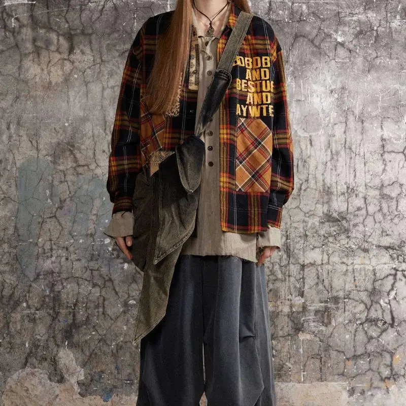 New Style Retro Plaid Patched Shirt-2