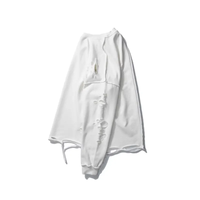 Solid Color Simple Distressed Long Sleeve Sweatshirt-2