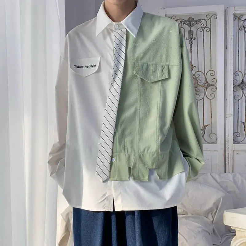 Long Sleeved Fall False Two Piece Shirt-2
