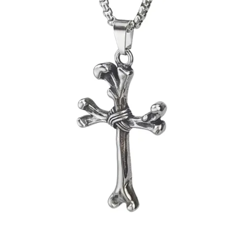 Retro Titanium Steel Bone Cross Pendant Punk Personality Necklace