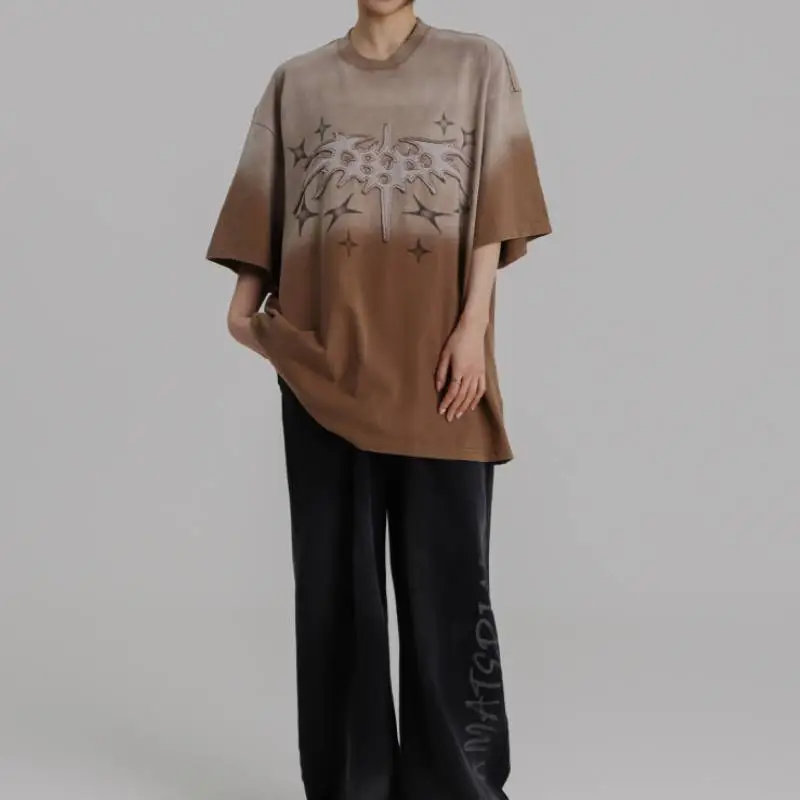 Trendy Wash Embroidery Casual Short Sleeve T shirt-8