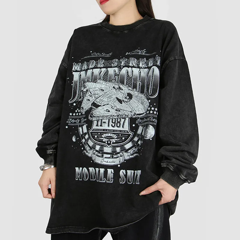 Retro Pattern Old Washed Fashion Brand Long Sleeve Hoodie-2