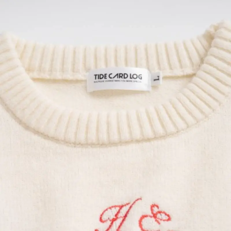 Love Embroidered Loose Crewneck Knitted Sweater-3