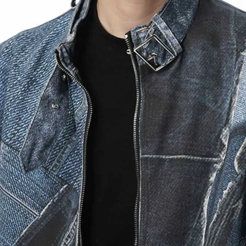 Contrast Color Stand Collar Denim Jacket-4