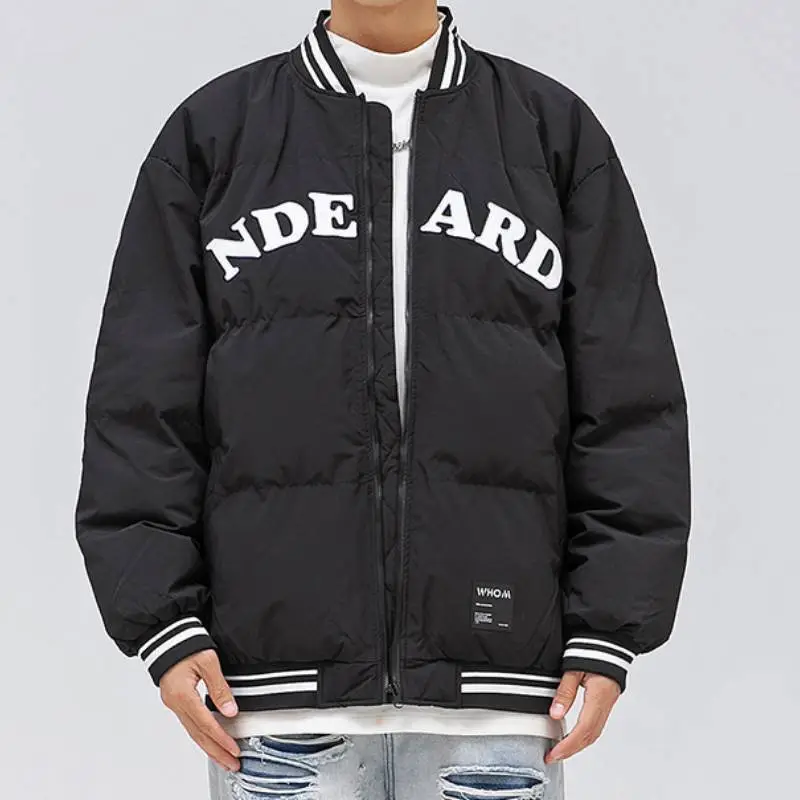 College Style Letter Printed Stand up Collar Cotton Coat-8