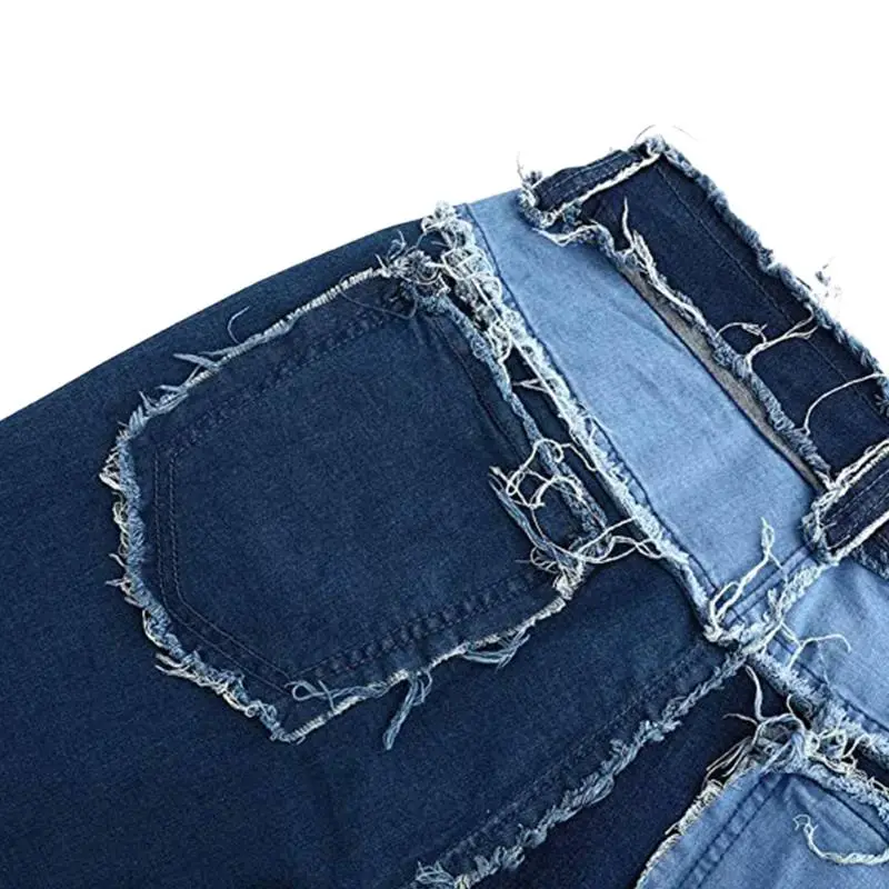 Patchwork Washed Stitched Denim Trousers-5