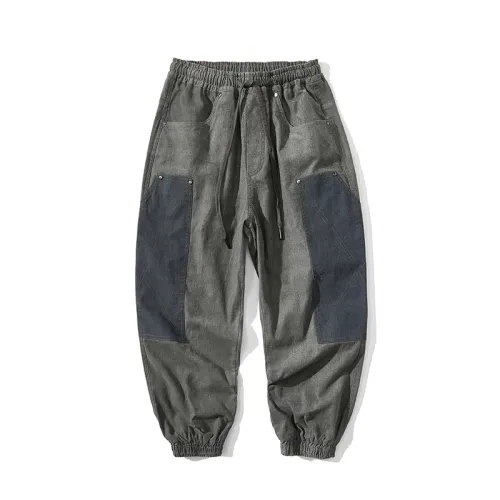 Retro Contrast Stitching Patch Decorative Jogger Pants