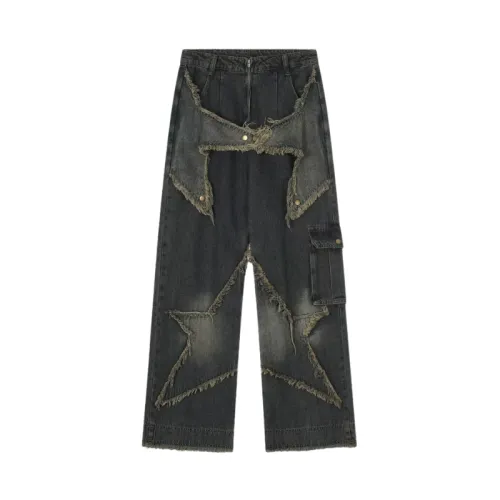 Retro Large Pocket Rag Antique Washed Wide-leg Trousers