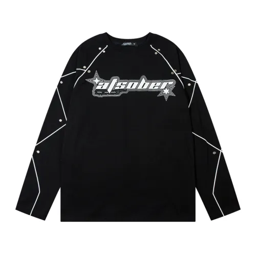 Metal Rivet Decorative Color-matching Raglan Sleeve Long-sleeve T-shirt