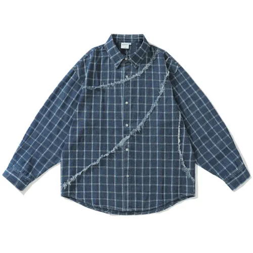 Retro Irregular Cut Rap Plaid Long-sleeved Shirt