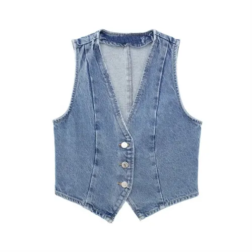 Retro Scratched Denim Vest