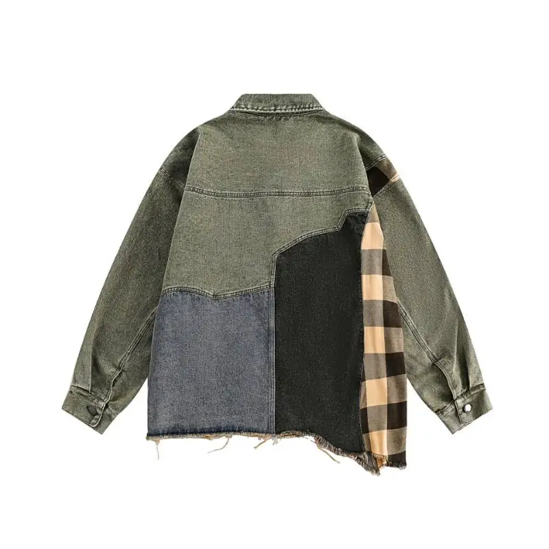 New Style Street Irregular Loose Stitching Street Denim Jacket swag OOTD-1