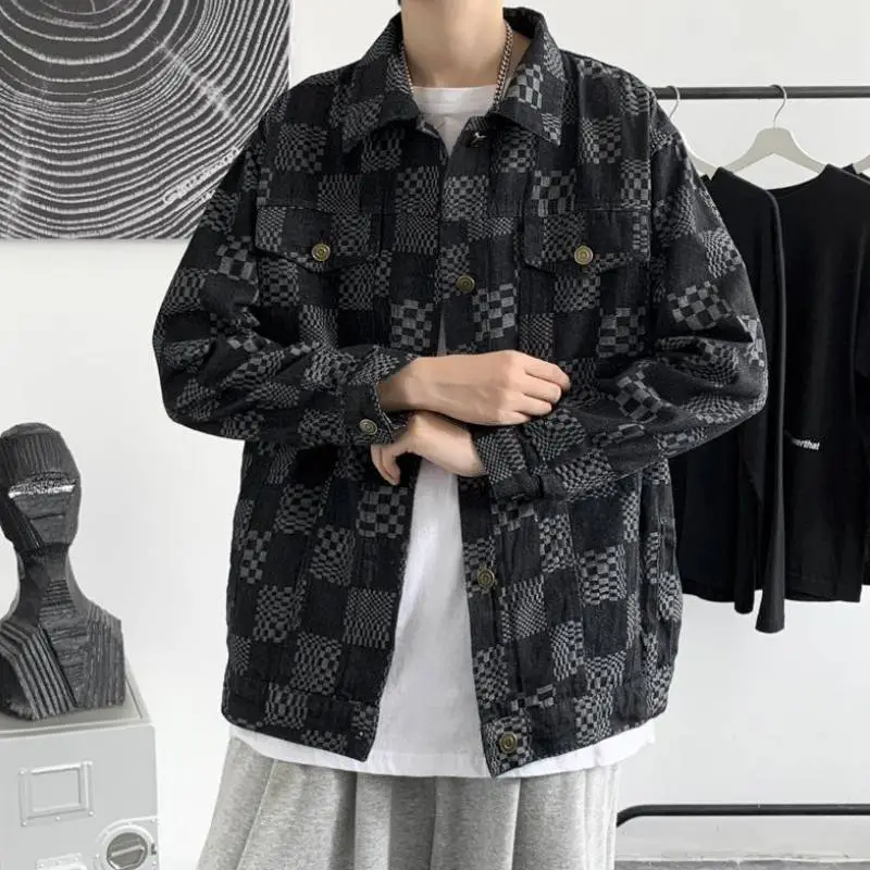High Street Checkerboard Denim Jacket swag OOTD-2