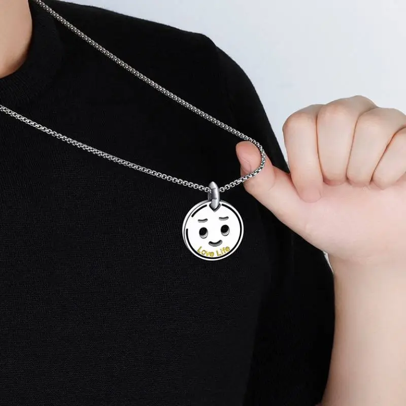 Titanium Steel Smiley Pendant Necklace-3