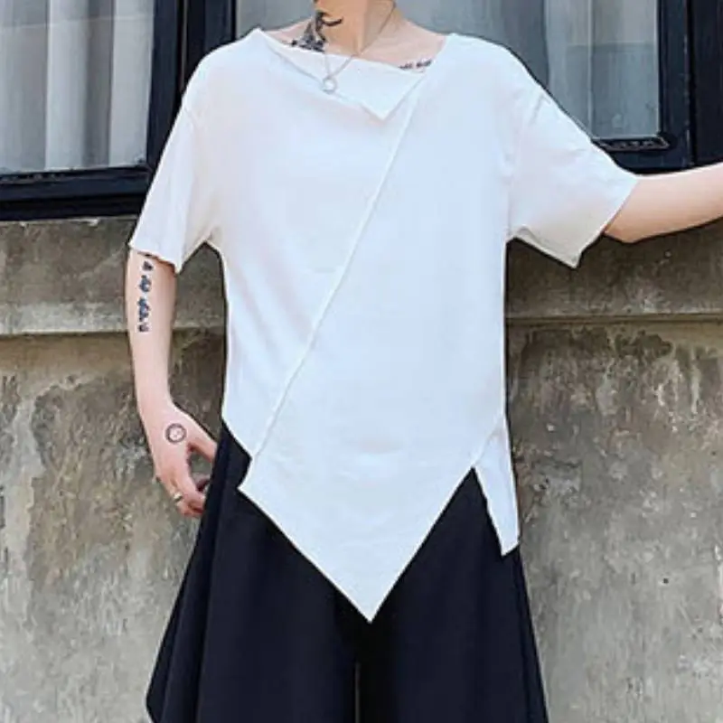 Dark Irregular Splicing T Shirt-4