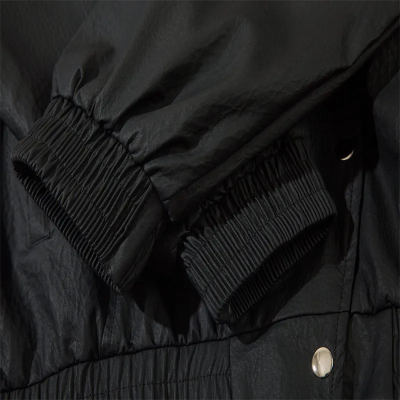 Windproof Design Sense Stitching Leather Zipper Jacket-4