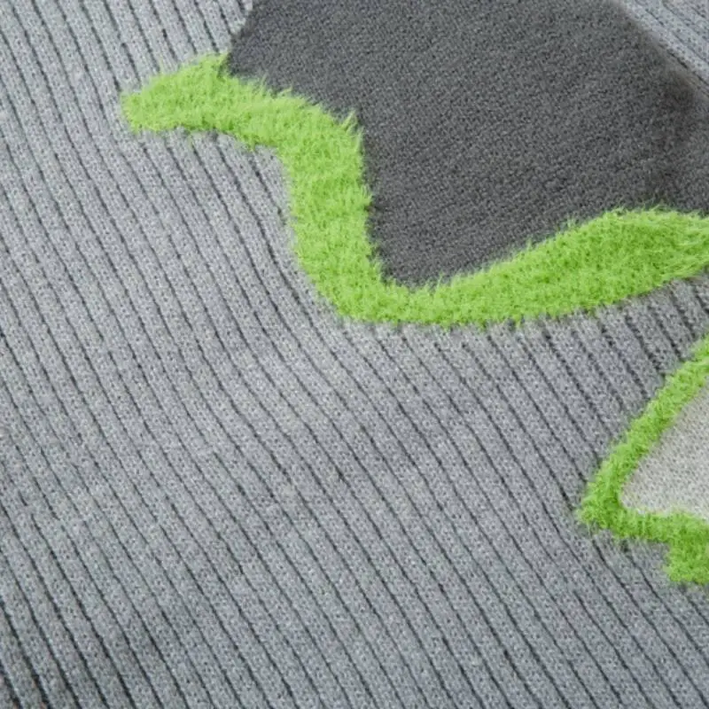 Hip Hop Irregular Stitching Color Blending Sweater-3