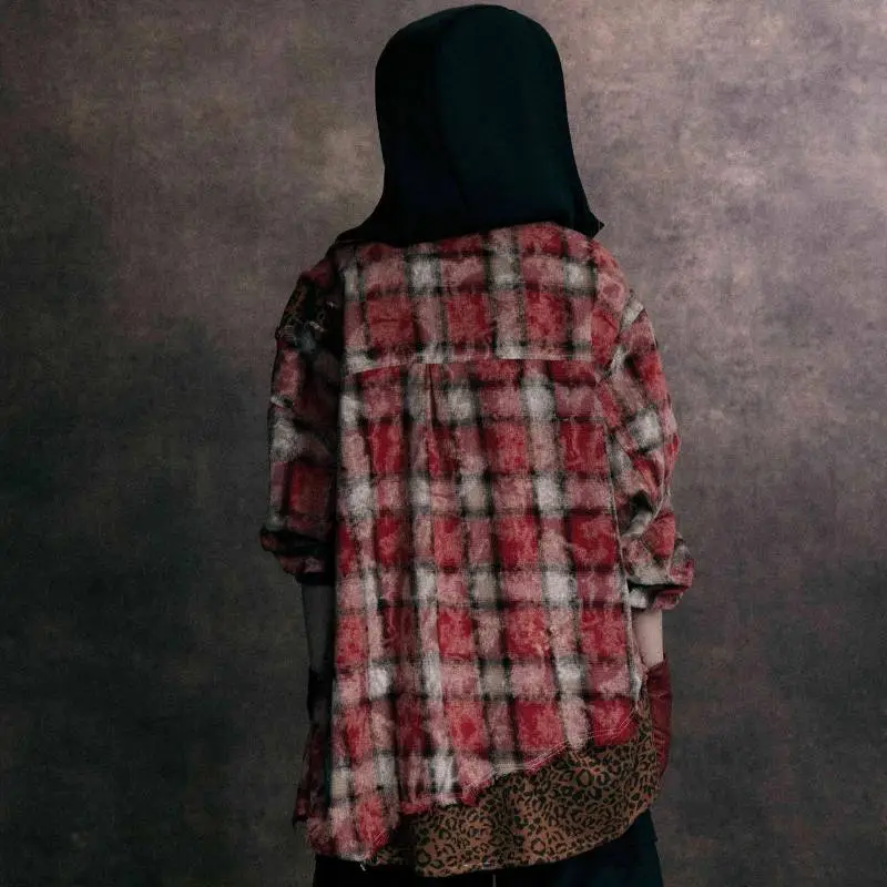 Leopard Print Stitching Long Sleeved Shirt-4