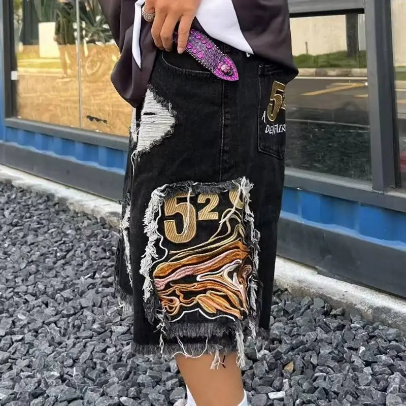 Trendy Hip Hop Splashed Jeans Shorts-8