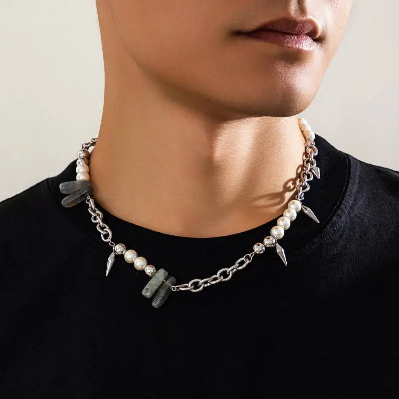 Hip Hop Splicing Pearl Necklace-2