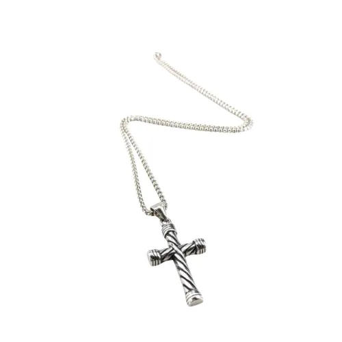 Retro Striped Cross Fashionable Stainless Steel Chain