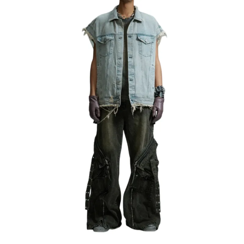 Retro Distressed Rough Edge Work Vest-2