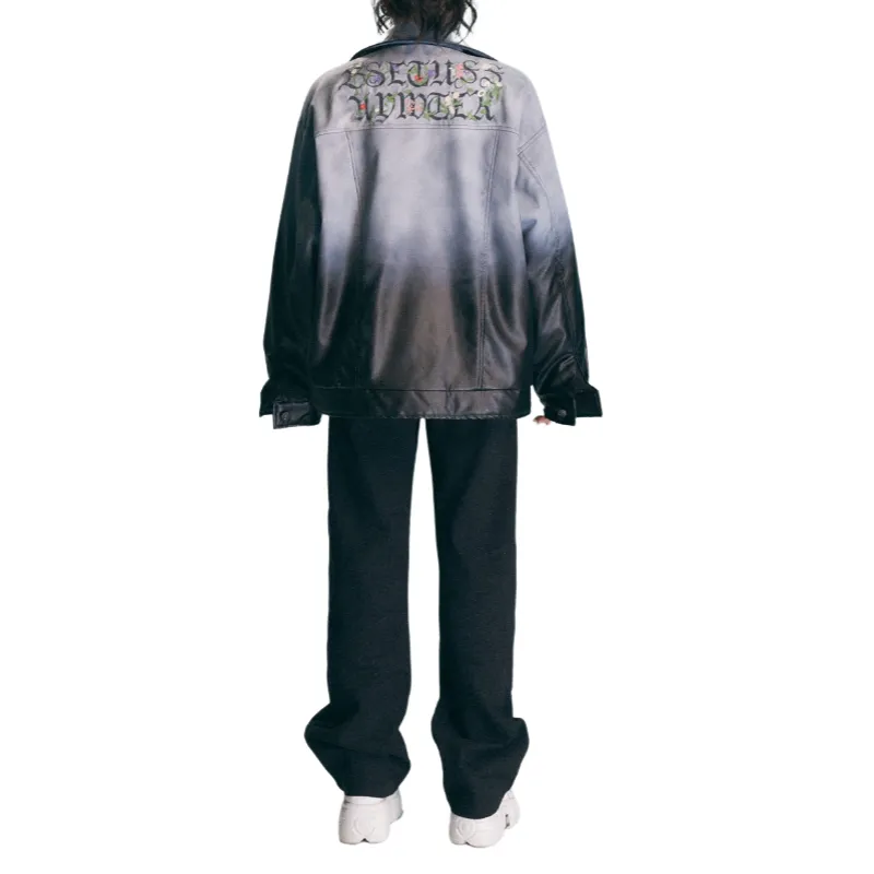 Design Retro Gradient Loose Coat PU Leather Cotton padded Jacket-3