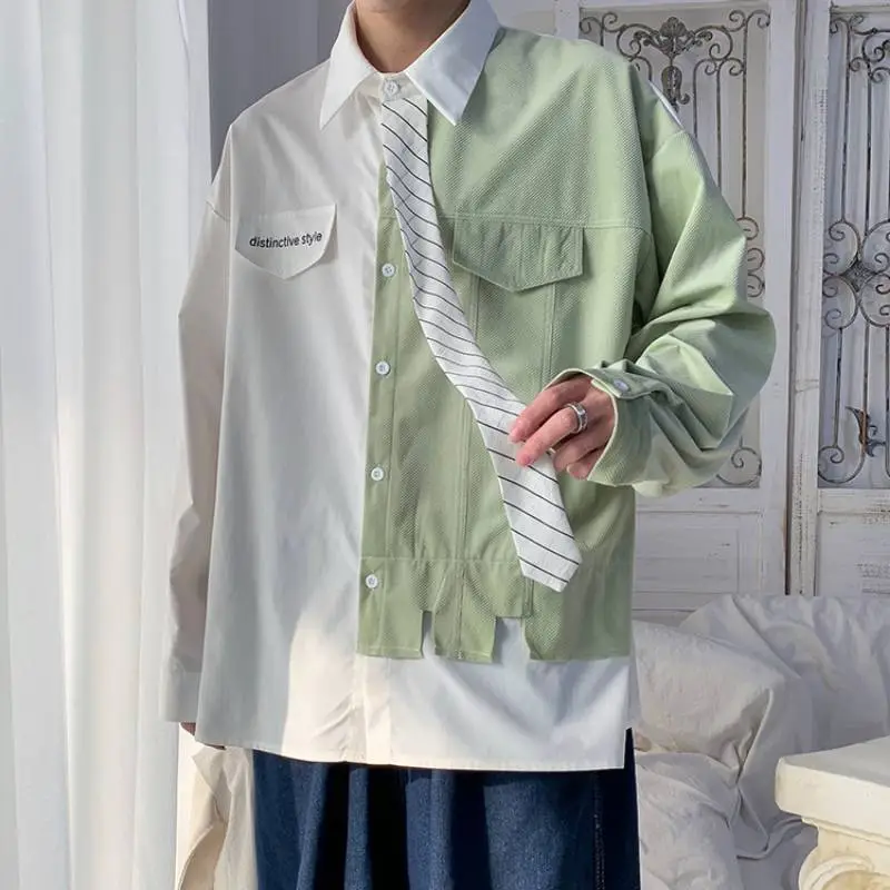 Long Sleeved Fall False Two Piece Shirt-1