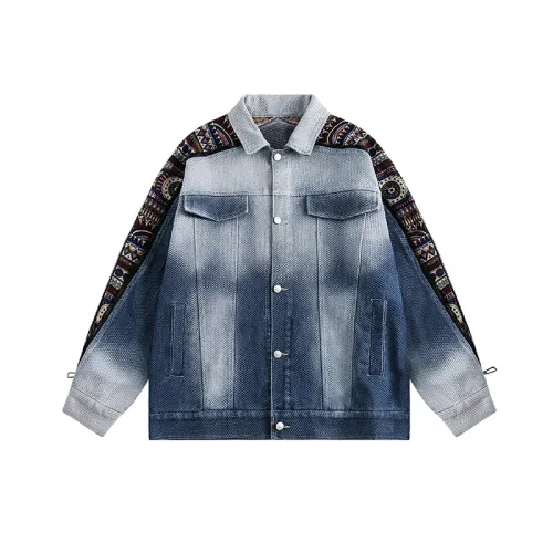 Retro Water Ethnic Jacquard Patchwork Denim Jacket