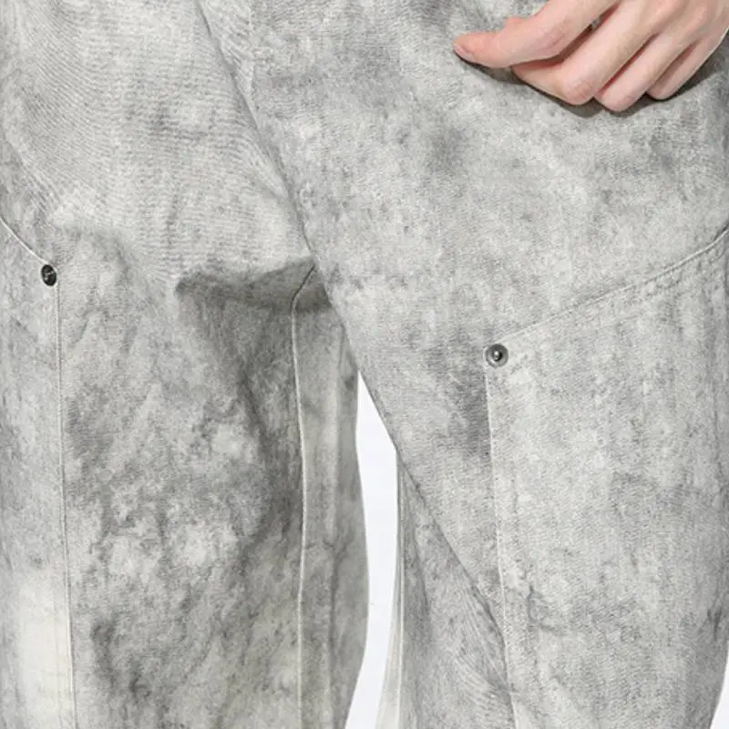 Retro Camouflage Splash Ink Printing Old Loose Casual Trousers-4