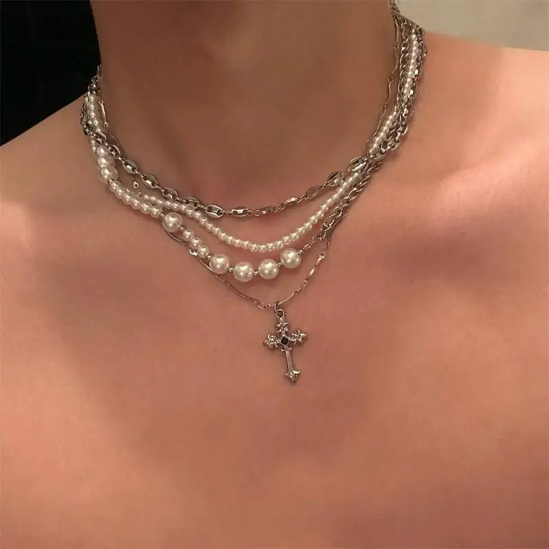 Hip Hop Multi Layer Pearl Necklace-2