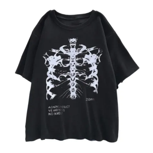 Gothic Style Thin Round Neck T-Shirt