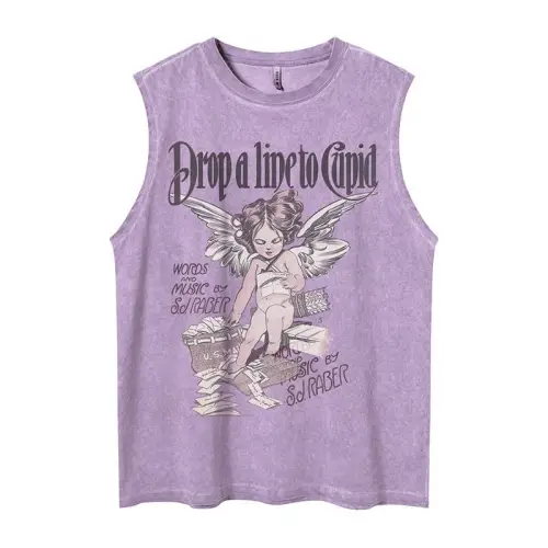 Washed Angel Letter Design Vest