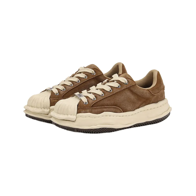 Shell Head Washed Niche Stitching Retro Thick Bottom Low top Board Shoes-1