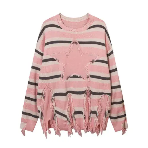 Splicing Contrast Color Striped Sweater