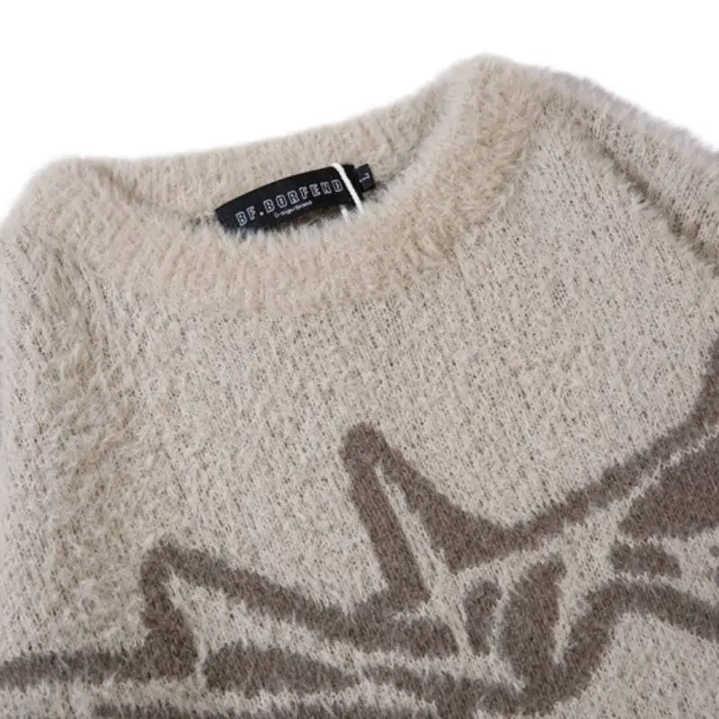 High Street Hip Hop Alphabet Jacquard Oversize Loose Lazy Style Retro Knitted Sweater-2